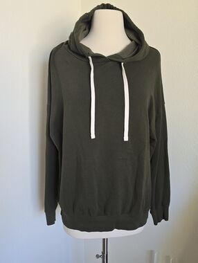 Buffalo David Bitton Olive Green Crewneck Hoodie with White Drawstrings